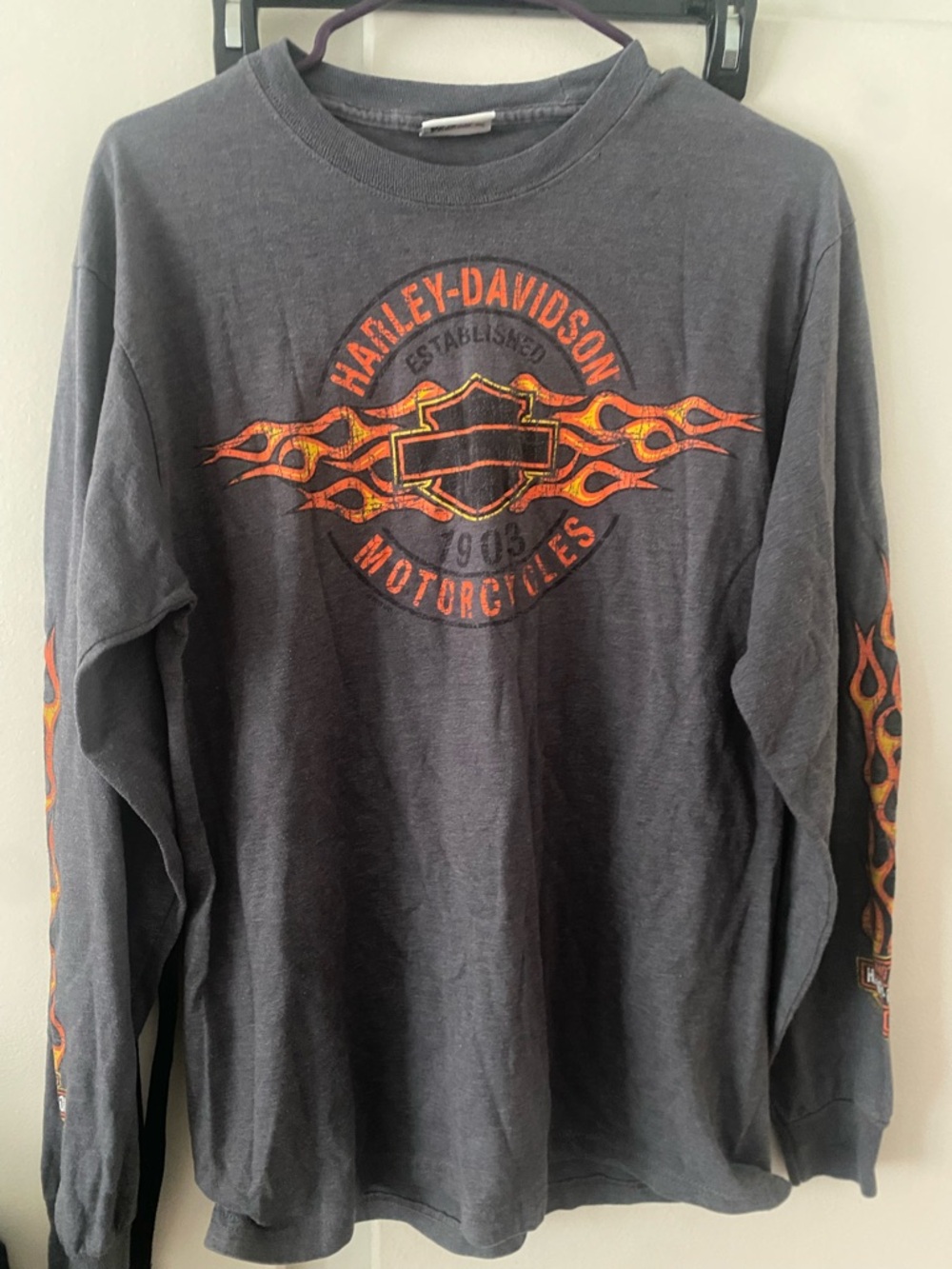 Harley-Davidson Black Long Sleeve Shirt with Orange Flame Graphics